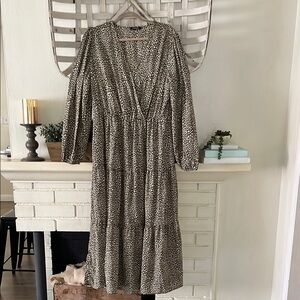 Green and White, wrap top Maxi Dress